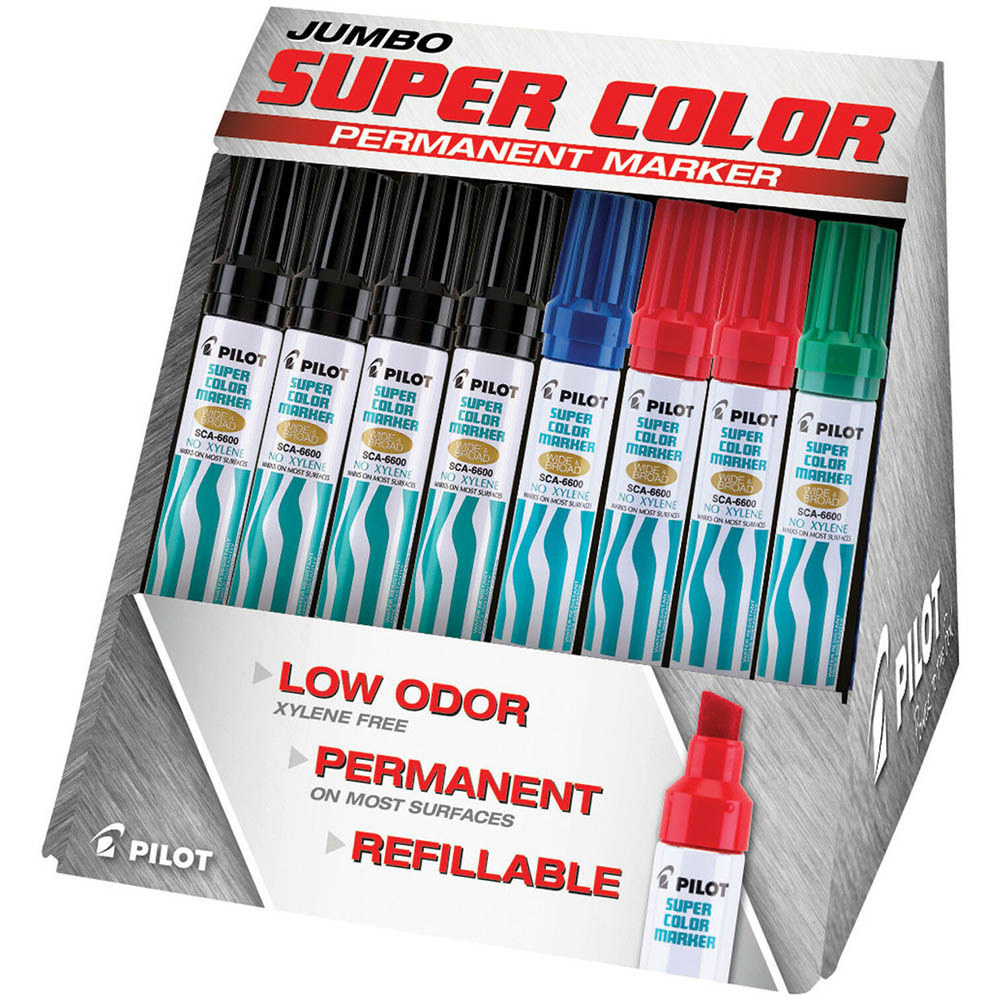 Image for PILOT SCA-6600 SUPER COLOUR JUMBO PERMANENT MARKER CHISEL BROAD 10.0MM ASSORTED BOX 12 from Mitronics Corporation