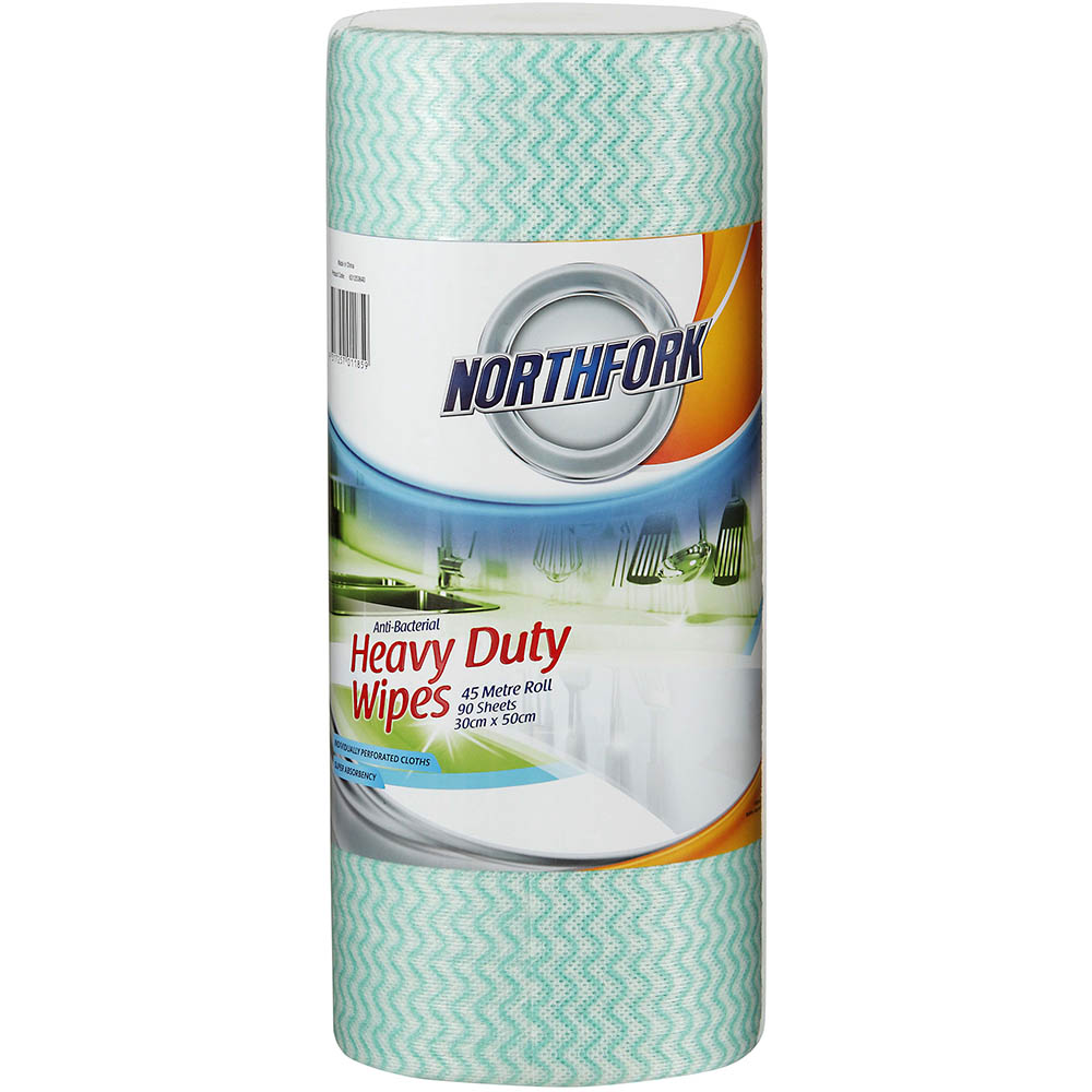 Image for NORTHFORK HEAVY DUTY ANTIBACTERIAL PERFORATED WIPES 45M ROLL GREEN PACK 90 SHEETS from Mitronics Corporation