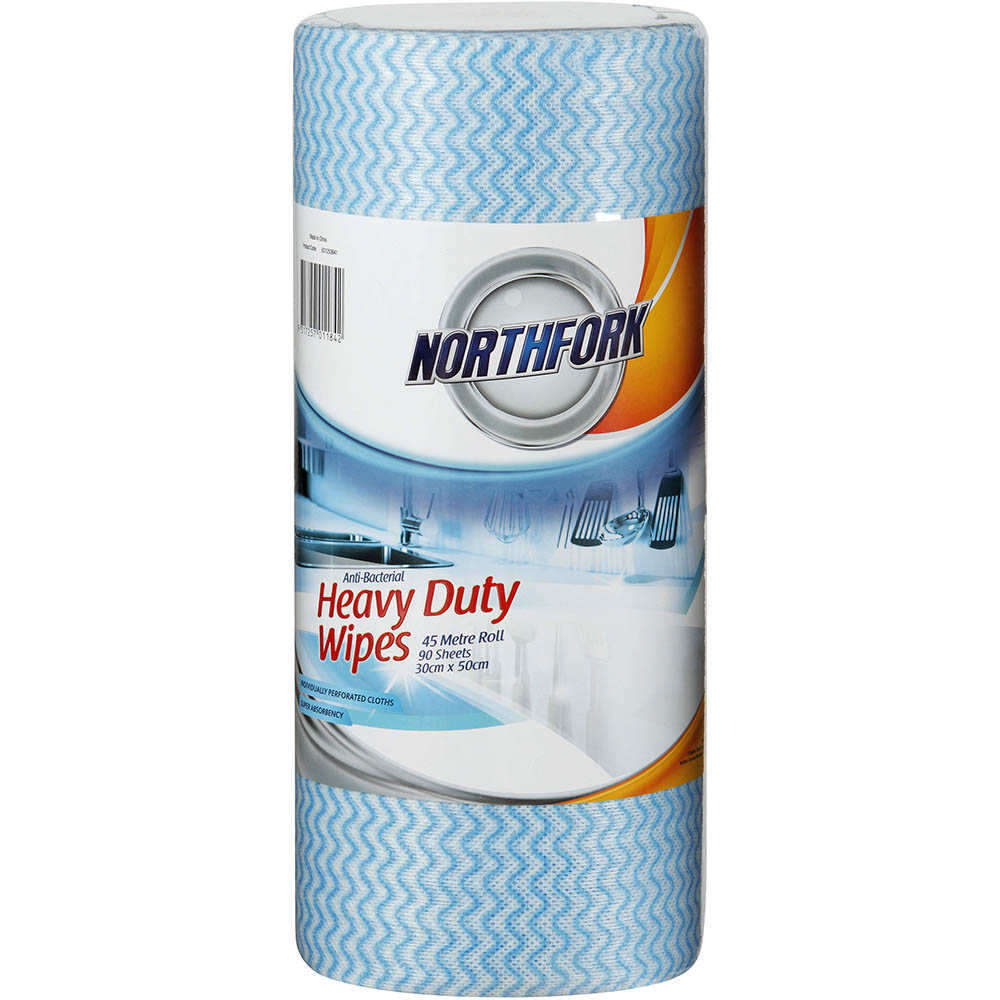 Image for NORTHFORK HEAVY DUTY ANTIBACTERIAL PERFORATED WIPES 45M ROLL BLUE PACK 90 SHEETS from BusinessWorld Computer & Stationery Warehouse