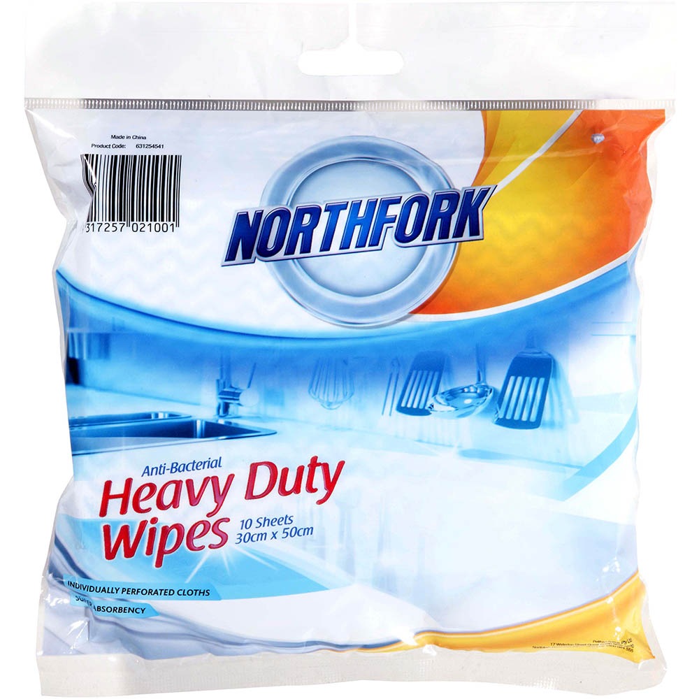 Image for NORTHFORK HEAVY DUTY ANTIBACTERIAL WIPES BLUE PACK 10 SHEETS from Prime Office Supplies