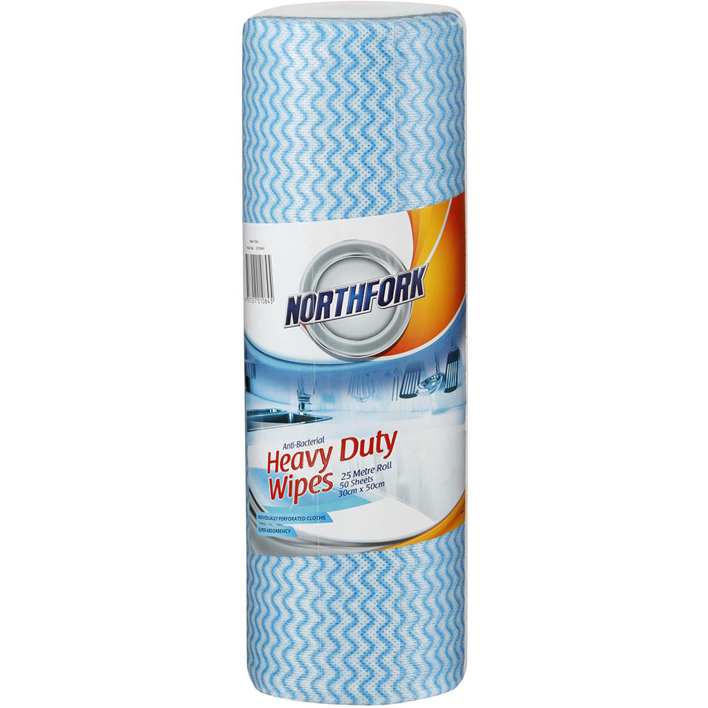 Image for NORTHFORK HEAVY DUTY ANTIBACTERIAL PERFORATED WIPES BLUE PACK 50 SHEETS from That Office Place PICTON