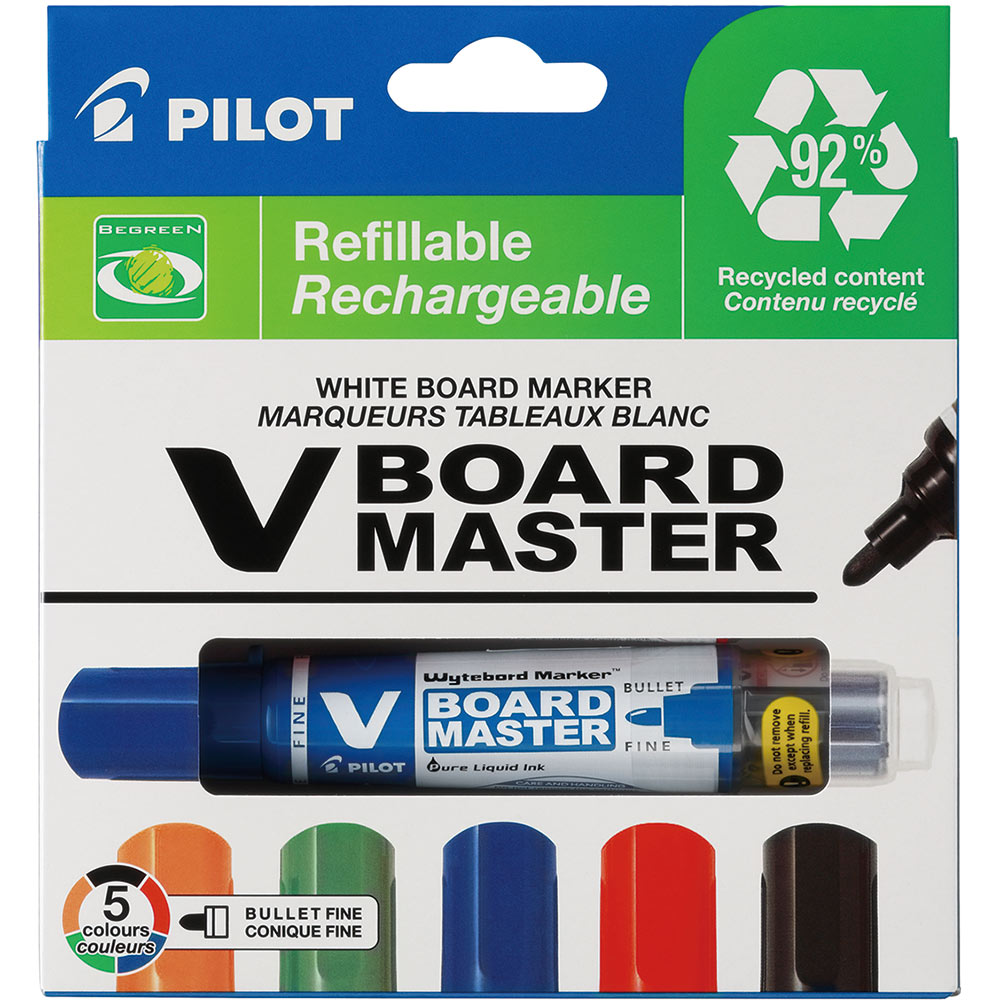 Image for PILOT BEGREEN V BOARD MASTER WHITEBOARD MARKER BULLET 6.0MM ASSORTED WALLET 5 from That Office Place PICTON