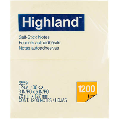 Image for HIGHLAND SELF-STICK NOTES 76 X 127MM YELLOW PACK 12 from Office Express