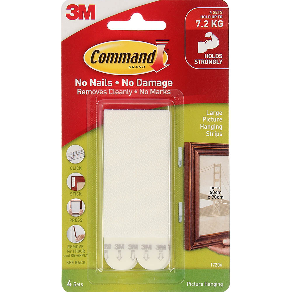 Image for COMMAND PICTURE HANGING STRIP LARGE WHITE PACK 4 PAIRS from Office Heaven