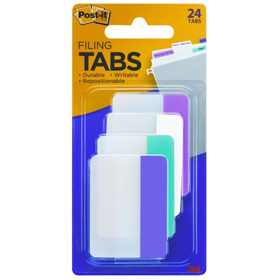 Image for POST-IT 686-PWAV DURABLE FILING TABS SOLID 50MM PINK/WHITE/AQUA/VIOLET PACK 24 from Office Heaven