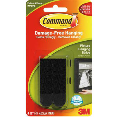 Image for COMMAND PICTURE HANGING STRIP MEDIUM BLACK PACK 4 PAIRS from York Stationers