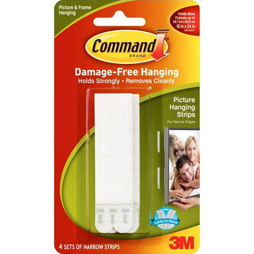 Image for COMMAND PICTURE HANGING STRIP NARROW WHITE PACK 4 PAIRS from York Stationers