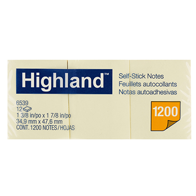 Image for HIGHLAND SELF-STICK NOTES 40 X 50MM YELLOW PACK 12 from Positive Stationery