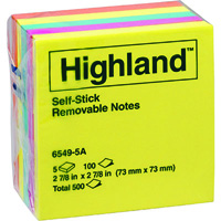 highland coloured notes 100 sheets per pad 73 x 73mm assorted bright colours pack 5