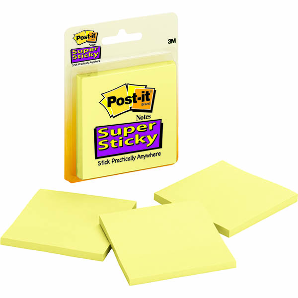 Image for POST-IT 3321-SSCY SUPER STICKY NOTES 76 X 76MM CANARY YELLOW PACK 3 from BusinessWorld Computer & Stationery Warehouse
