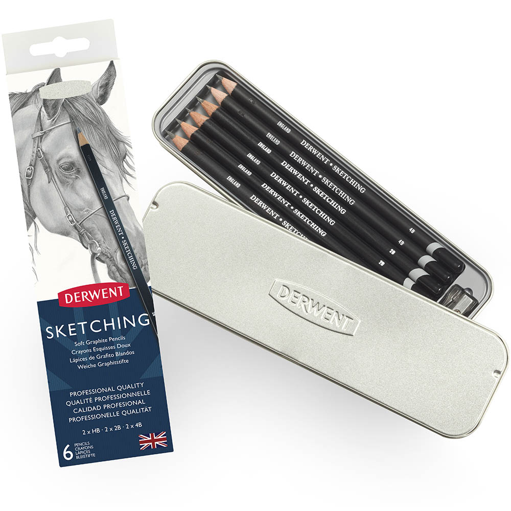 Image for DERWENT SKETCHING PENCIL HB-4B TIN 6 from Office Fix - WE WILL BEAT ANY ADVERTISED PRICE BY 10%