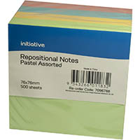 initiative repositional notes cube 76 x 76mm pastel assorted 500 sheets
