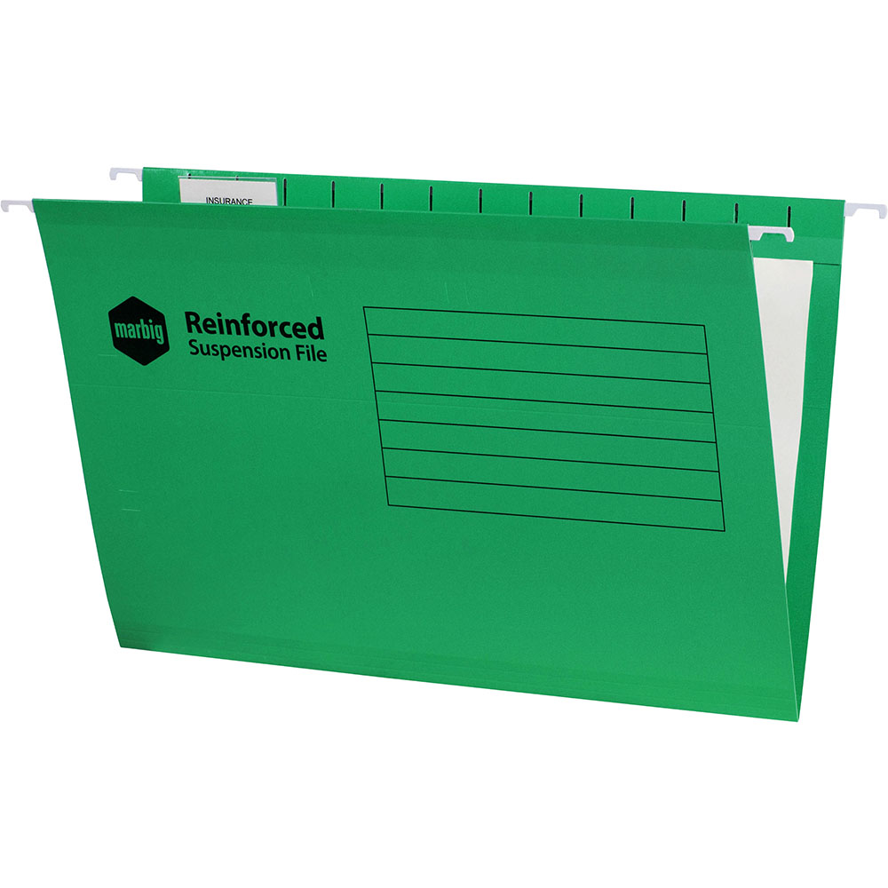 Image for MARBIG SUSPENSION FILES FOOLSCAP GREEN BOX 25 from Mercury Business Supplies