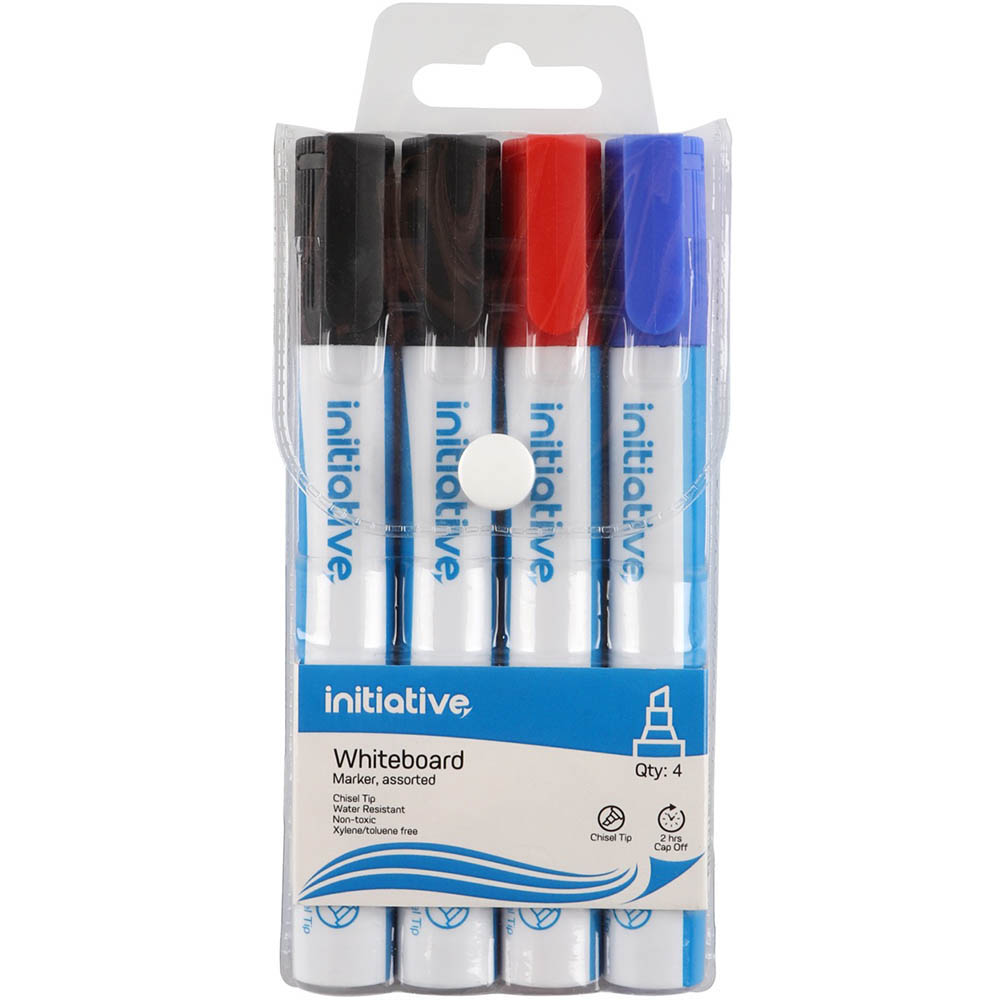 Image for INITIATIVE WHITEBOARD MARKERS CHISEL 5MM ASSORTED WALLET 4 from Prime Office Supplies