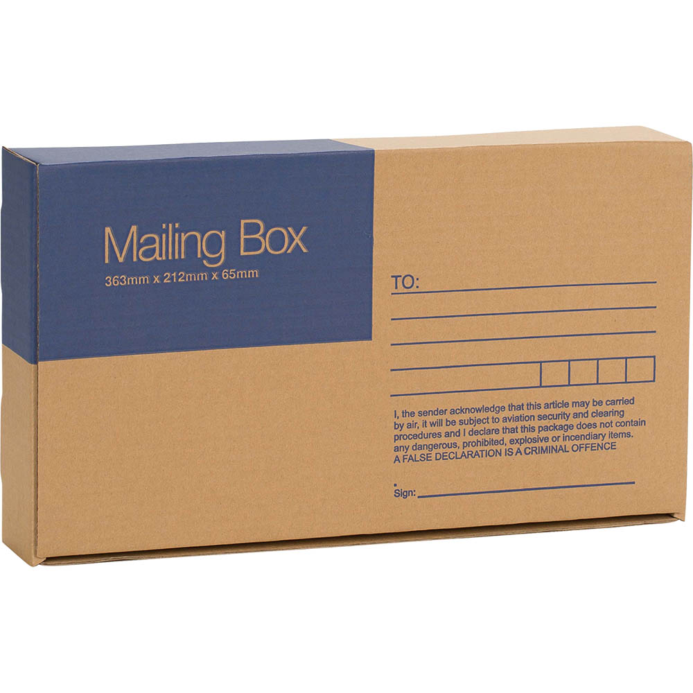 Image for CUMBERLAND MAILING BOX PRINTED ADDRESS FIELDS 363 X 212 X 65MM BROWN from Clipboard Stationers & Art Supplies