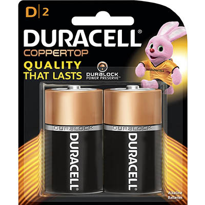 Image for DURACELL COPPERTOP ALKALINE D BATTERY PACK 2 from Mitronics Corporation
