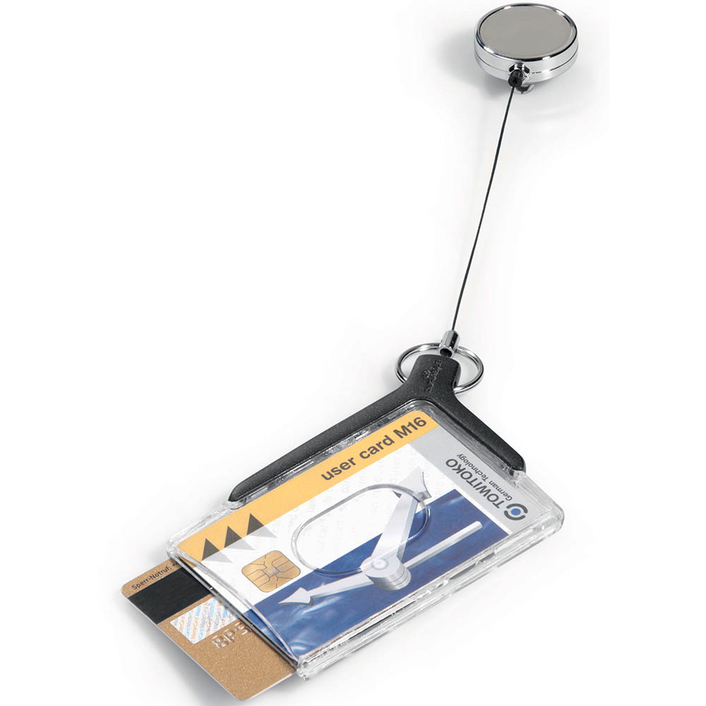 Image for DURABLE DELUXE PRO DUO CARD HOLDER WITH REEL CHARCOAL from Mercury Business Supplies