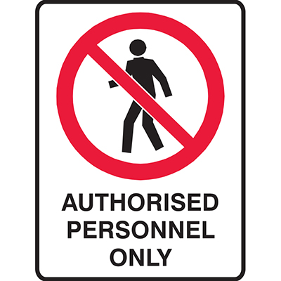 Image for TRAFALGAR PROHIBITION SIGN AUTHORISED PERSONNEL ONLY 450 X 300MM from BusinessWorld Computer & Stationery Warehouse