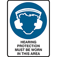 brady mandatory sign hearing protection must be worn in this area 450 x 300mm polypropylene
