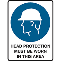 brady mandatory sign head protection must be worn in this area 450 x 300mm polypropylene