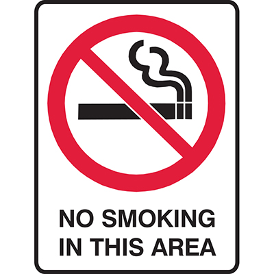 Image for BRADY PROHIBITION SIGN NO SMOKING IN THIS AREA 450 X 300MM POLYPROPYLENE from Prime Office Supplies