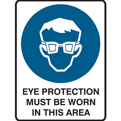 Image for BRADY MANDATORY SIGN EYE PROTECTION MUST BE WORN IN THIS AREA 450 X 300MM POLYPROPYLENE from Mercury Business Supplies