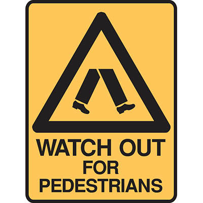 Image for BRADY WARNING SIGN WATCH OUT FOR PEDESTRIANS 300 X 450MM POLYPROPYLENE from Challenge Office Supplies