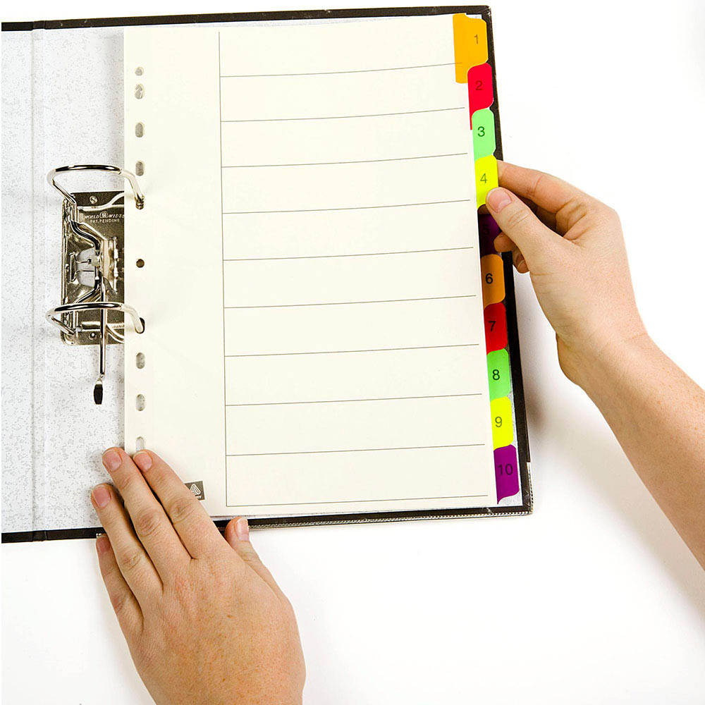 AVERY 85723 DIVIDER PLASTIC 1-10 INDEX TAB A4 FLUORESCENT MULTI COLOURS |  | 7027518i