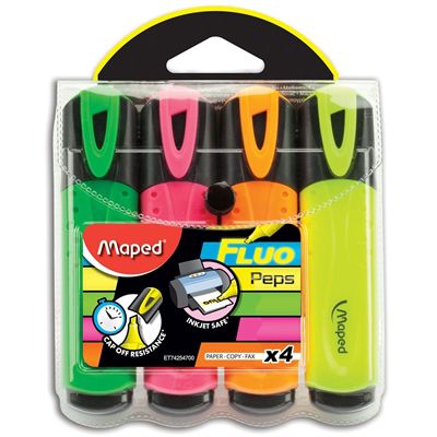 Image for MAPED FLUO PEPS HIGHLIGHTER CHISEL ASSORTED WALLET 4 from York Stationers