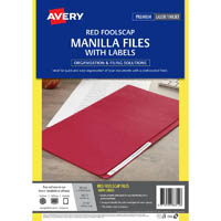 avery 88312 manilla folder with 24 laser title label foolscap red pack 20