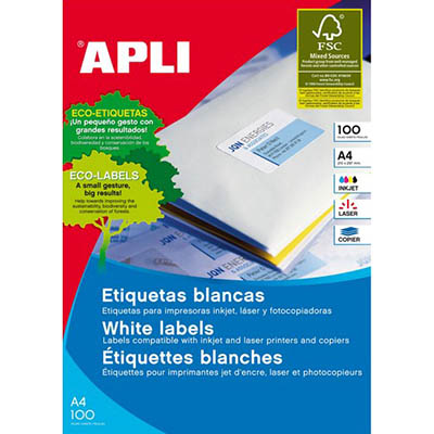 Image for APLI 1270 GENERAL USE LABELS SQUARE CORNERS 33UP 70 X 25.4MM A4 WHITE 100 SHEETS from Mitronics Corporation