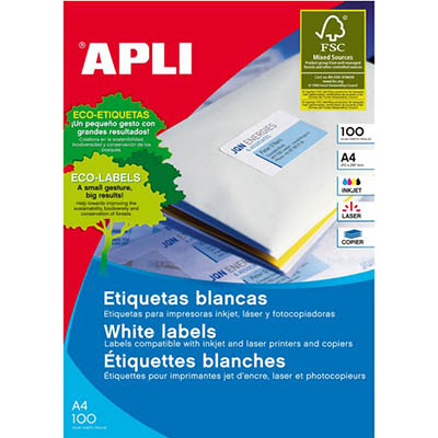 Image for APLI 1279 GENERAL USE LABELS SQUARE CORNERS 8UP 105 X 74.0MM A4 WHITE 100 SHEETS from Memo Office and Art