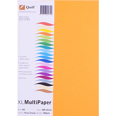 Image for QUILL XL MULTIOFFICE COLOURED A4 COPY PAPER 80GSM FLUORO ORANGE PACK 500 SHEETS from BusinessWorld Computer & Stationery Warehouse