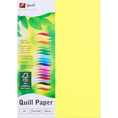 Image for QUILL COLOURED A4 COPY PAPER 80GSM FLUORO YELLOW PACK 500 SHEETS from Mitronics Corporation