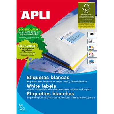 Image for APLI 2785 GENERAL USE LABELS SQUARE CORNERS 14UP 98 X 38.0MM A4 WHITE 100 SHEETS from BusinessWorld Computer & Stationery Warehouse