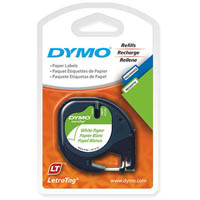 dymo 92630 letratag labelling tape paper 12mm x 4m black on pearl white pack 2