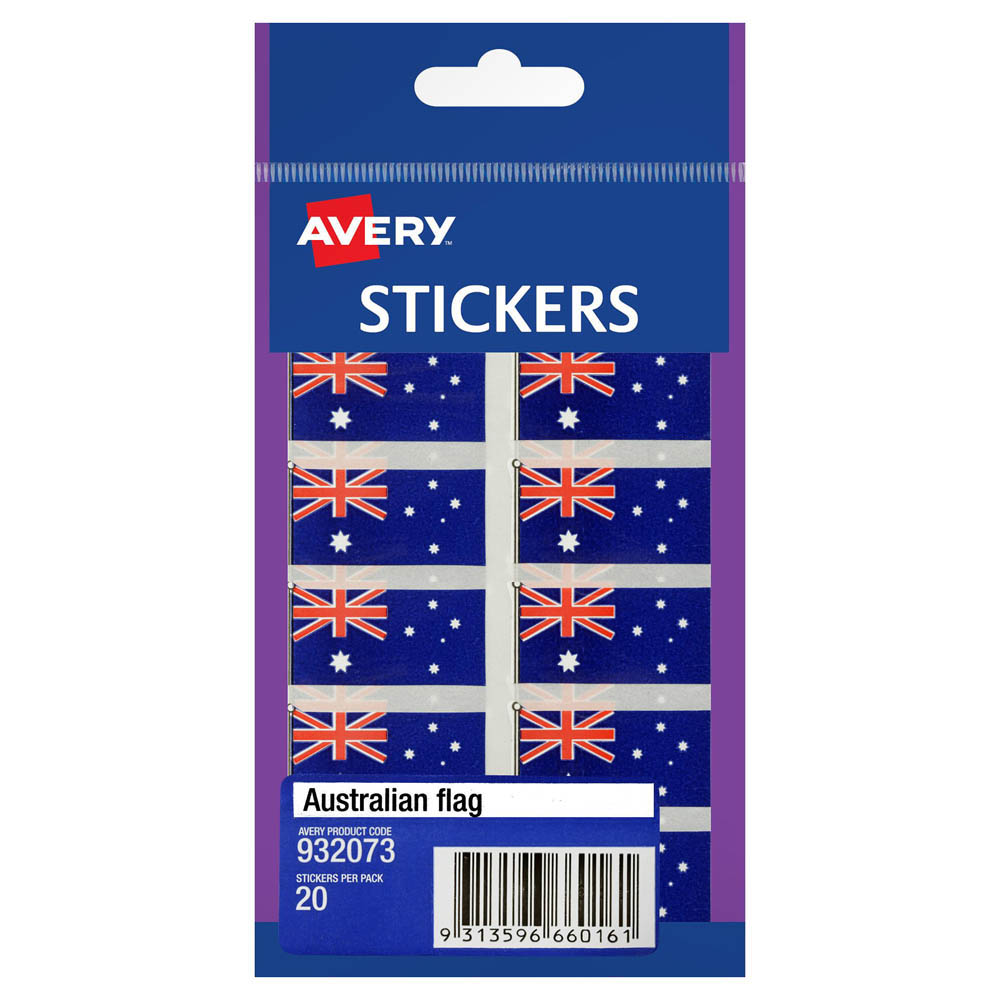 Image for AVERY 932073 MULTI-PURPOSE STICKERS AUSTRALIAN FLAG 19 X 36MM PACK 20 from Clipboard Stationers & Art Supplies