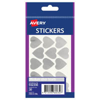avery 932356 multi-purpose stickers heart 23mm silver pack 30