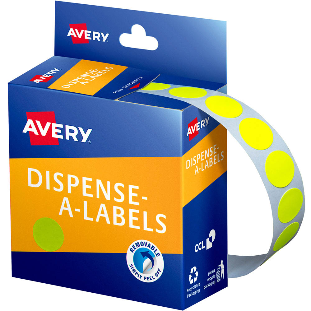 Image for AVERY 937294 ROUND LABEL DISPENSER 14MM FLUORO YELLOW BOX 700 from Prime Office Supplies