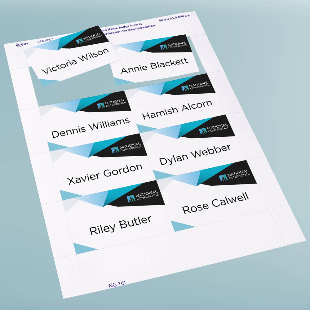 AVERY 947002 L7418K NAME BADGE CARD REFILLS INKJET/LASER WHITE 150GSM 8UP 86.5 X 55.5MM PACK 200 |  | 7019814i
