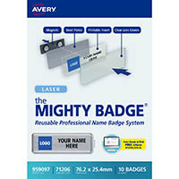 avery the mighty name badge 76.2 x 25.4mm silver box 10
