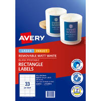 avery 959152 l7157rev removable multi-purpose label laser/inkjet 33up matt white pack 25
