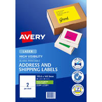 avery 959408 l7168fg high visibility shipping label laser 2up fluoro green pack 10