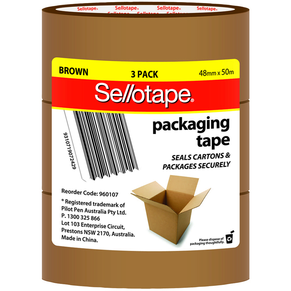 Image for SELLOTAPE PACKAGING TAPE POLYPROPYLENE 48MM X 50M BROWN PACK OF 3 from SNOWS OFFICE SUPPLIES - Brisbane Family Company