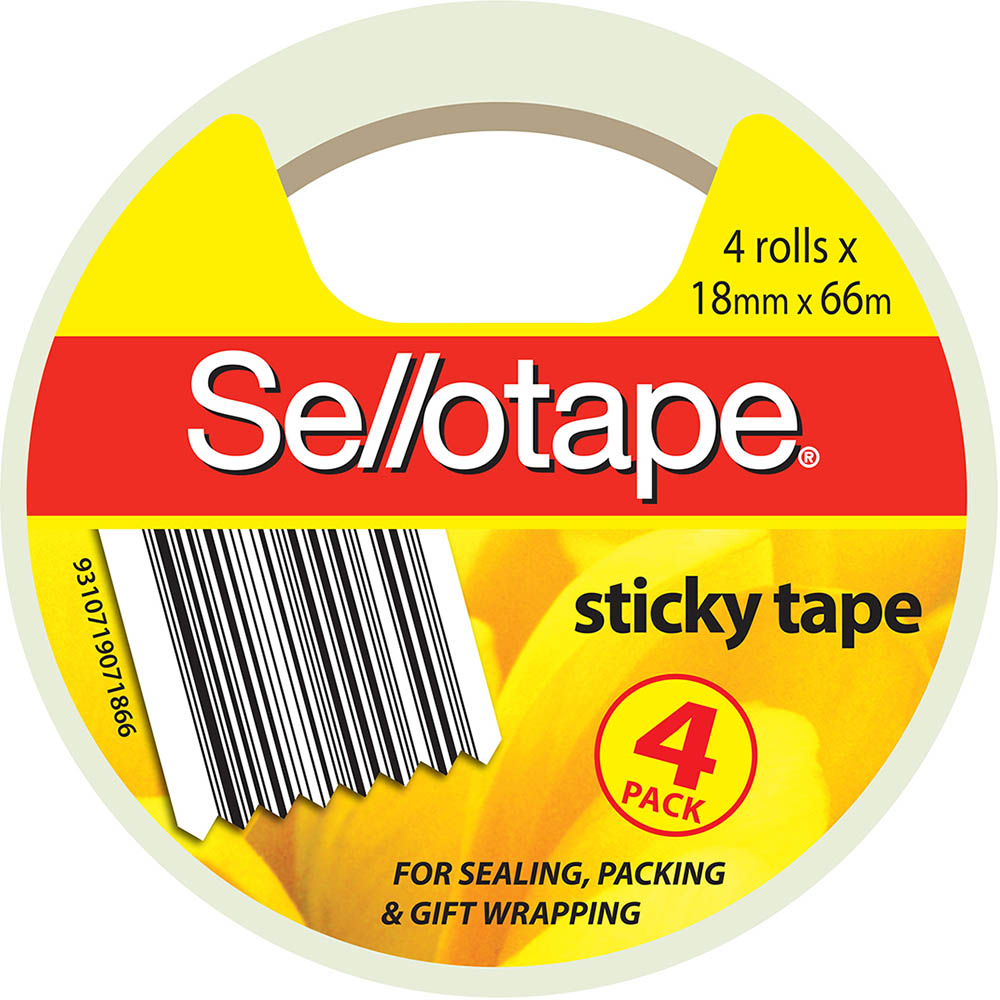 Image for SELLOTAPE STICKY TAPE 18MM X 66M CLEAR PACK 4 from Clipboard Stationers & Art Supplies