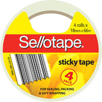 sellotape sticky tape 18mm x 66m clear pack 4