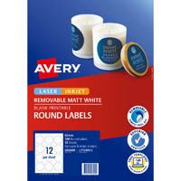 avery 980009 l7104rev removable blank printable labels round laser/inkjet 12up matt white pack 10