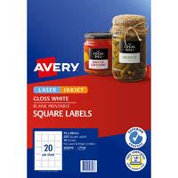 avery 980016 l7124 blank printable labels square laser/inkjet 20up gloss white pack 10