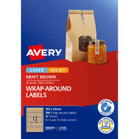 avery 980051 l7145 wrap-around labels laser/inkjet 12up kraft brown pack 180