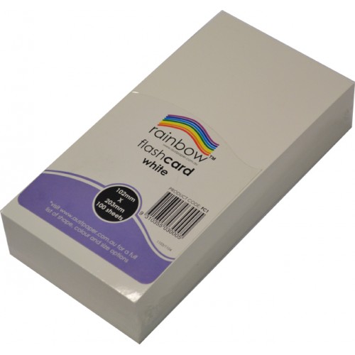 Image for RAINBOW FLASH CARD 300GSM 203 X 102MM WHITE PACK 100 from Office Heaven